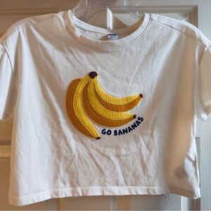 Old Navy Girls Cropped White Tee with Embroidered Banana Design